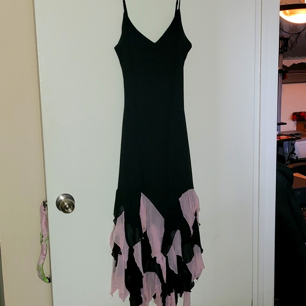 Long black dress with pink sections